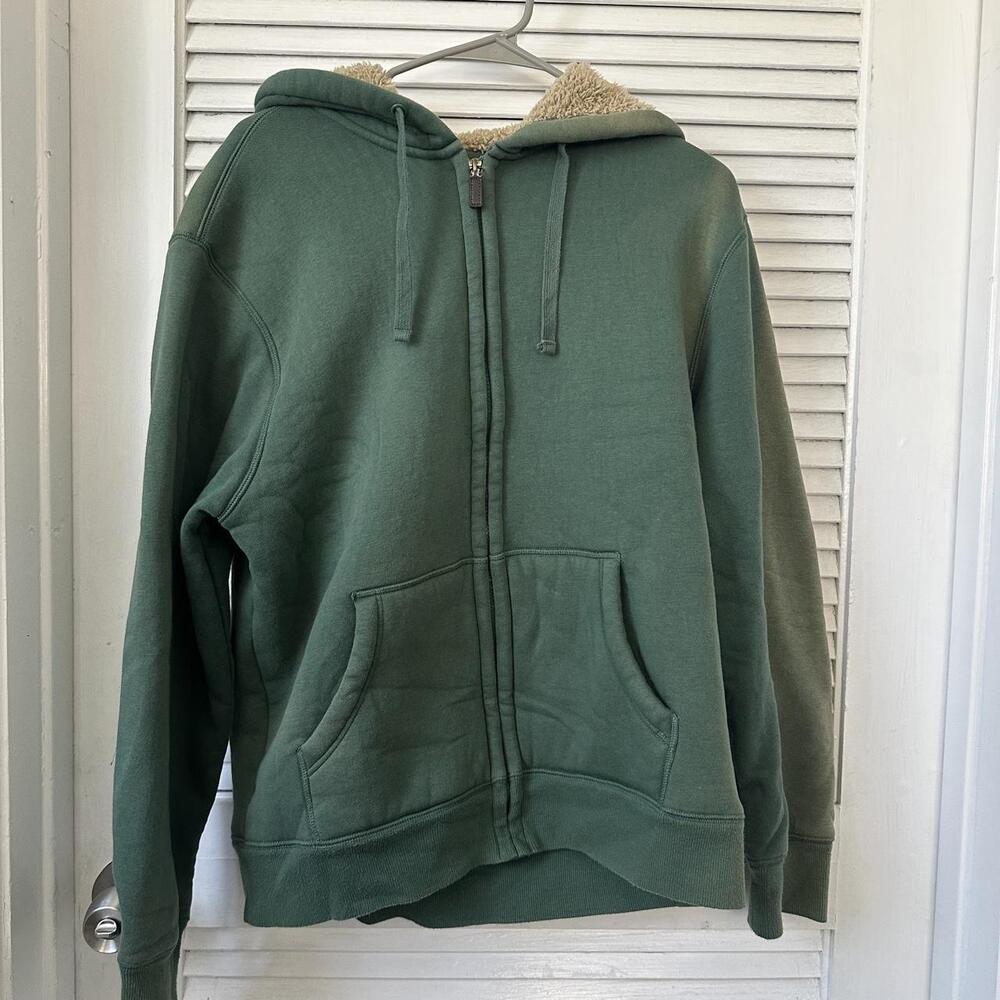 Green Sherpa lined zip up hoodie